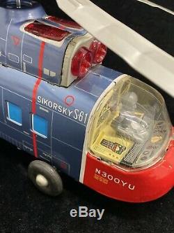 Vtg Japan Tin Litho NASA Gemini Space Capsule Toy Sikorsky Sea King Helicopter