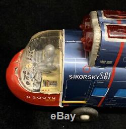 Vtg Japan Tin Litho NASA Gemini Space Capsule Toy Sikorsky Sea King Helicopter