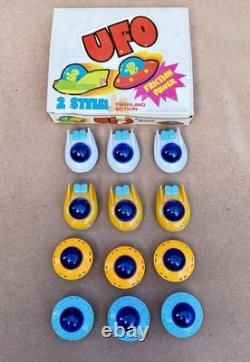 Vtg Set Of 12 Ocean Toy Plastic Friction Motor UFO Space Toy 1980s With OG Box