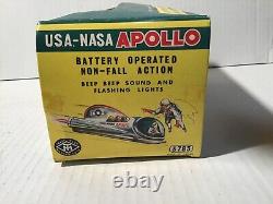 Vtg Tin Battery Op USA NASA Apollo Spaceship Modern Toys 3783 Masudaya Japan+Box