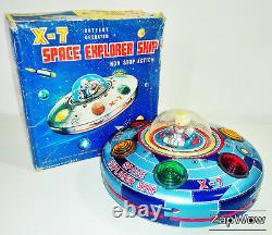 X-7 SPACE EXPLORER SHIP 1960s MASUDAYA Modern Toys Vintage Working Tin Toy Japan