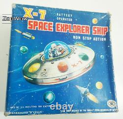 X-7 SPACE EXPLORER SHIP 1960s MASUDAYA Modern Toys Vintage Working Tin Toy Japan