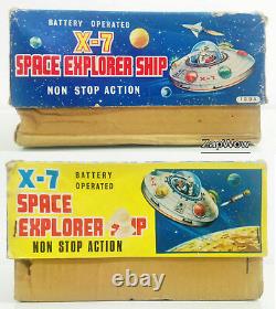 X-7 SPACE EXPLORER SHIP 1960s MASUDAYA Modern Toys Vintage Working Tin Toy Japan