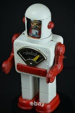 YONEZAWA Space Scout Robot Windup Tin Toy RARE White Red Vintage 1958 Japan