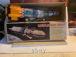 Yonezawa Interplanetary Space Rocket Boxed Working Tin Japan Vintage late 1960's