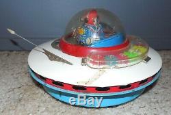 Yoshiya Japan SKY PATROL FLYING SAUCER Vintage Tin Battery Operated Toy 1960's